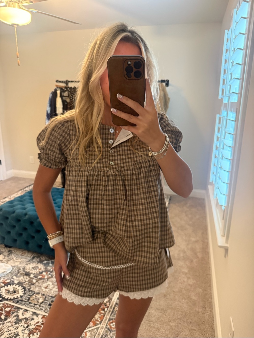 Princess Polly Brown Gingham Button-Up Matching Set